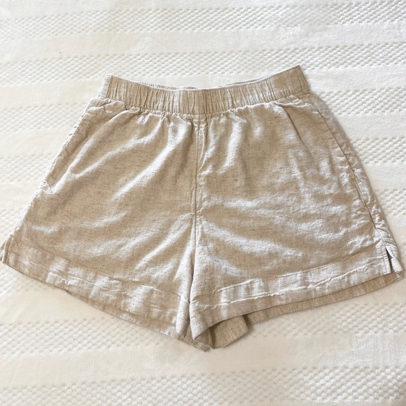 Abercrombie & Fitch Shorts Linen Ultra High Waist Pockets 3” Oatmeal Size Med - Picture 2 of 7